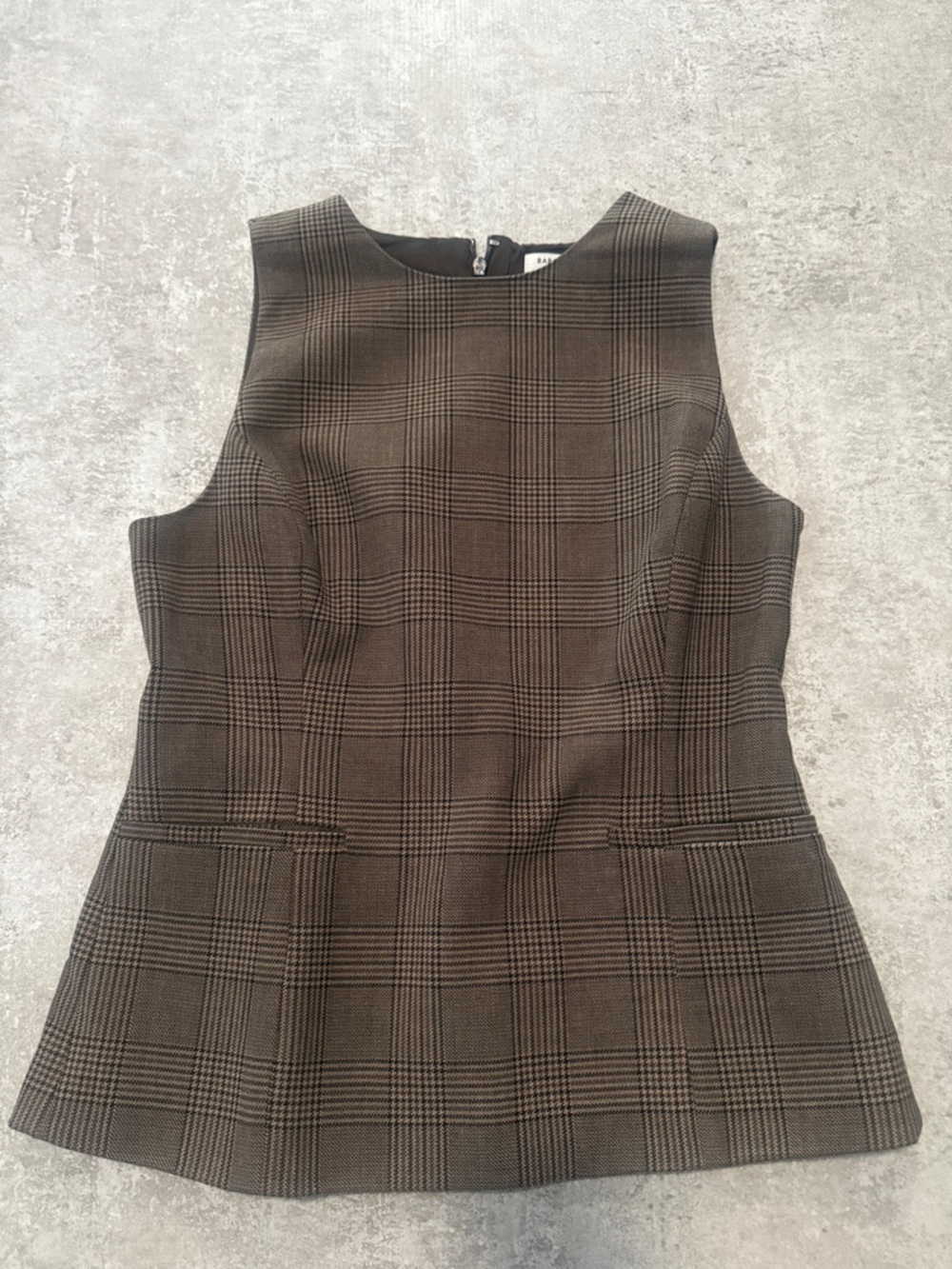 Babaton Aritzia Bellevue Top  TYSON CHK BROWN/TAUP Size 6 - Picture 2 of 4